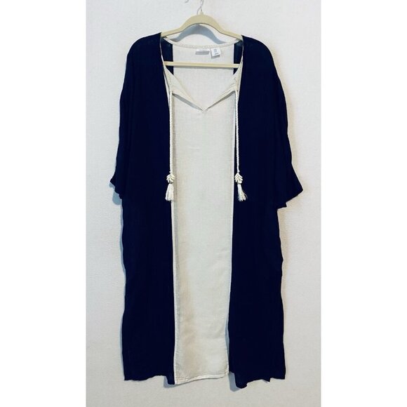 Sigrid Olsen Dress Womens Medium Blue White Maxi Linen Blend Oversized Beachy - Picture 1 of 6